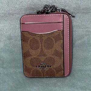 Coach Pink and Brown Signature Card Case